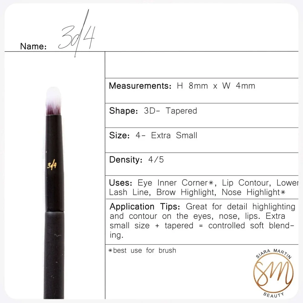 Siara Martin Beauty 3d4 Mini Tapered Precision Eyeshadow Blending Brush New